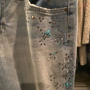 Joes Jeans Embellished Jewel Rhinestone Beaded Denim Jeans NWOT. Saks Distressed